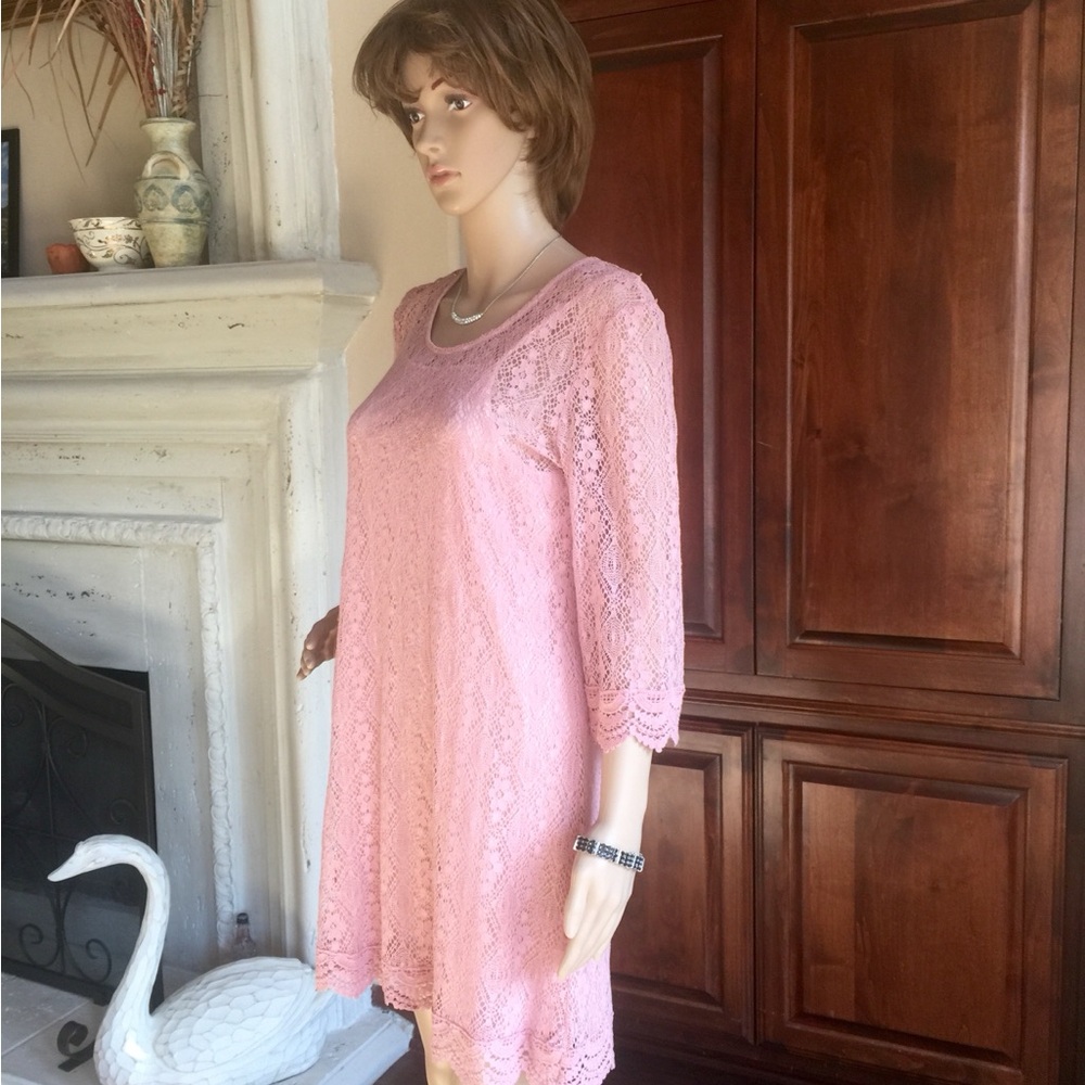 Pink lace Ya Los Angelos lace over slip dress L